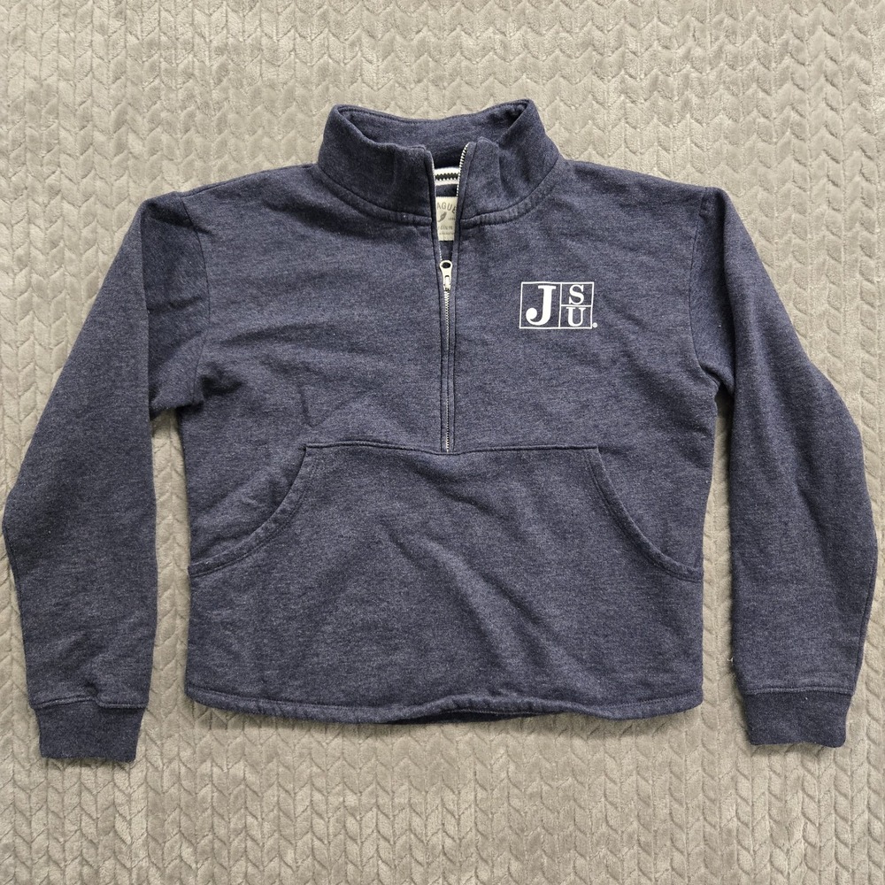 Jackson State Tigers JSU Crop Sweater Medium Heather‎ Blue ½ Zip Pockets League